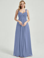 Slate Blue Chiffon Fabric Bridesmaid Dress 