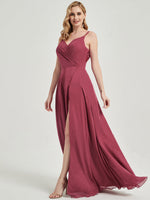 [Final Sale] Cinnamon Rose Spaghetti Strap Slit Lace Chiffon Maxi Bridesmaid Dress