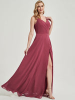 [Final Sale] Cinnamon Rose Spaghetti Strap Slit Lace Chiffon Maxi Bridesmaid Dress