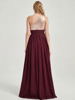 Cabernet One-Shoulder Sleeveless Chiffon Sequin Maxi Bridesmaid Dress