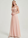 Dusty Pink Sequined Chiffon Back Cowl Bridesmaid Dress - Scarlet