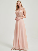 Dusty Pink Sequined Chiffon Back Cowl Bridesmaid Dress - Scarlet