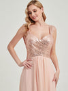 Dusty Pink Sequined Chiffon Back Cowl Bridesmaid Dress - Scarlet