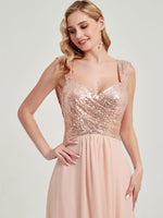 Dusty Pink Sequined Chiffon Back Cowl Bridesmaid Dress - Scarlet