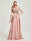 Rose Gold Sequin Top + Dusty Pink Chiffon Separates Rustic Bridesmaid Dress 2 Sets