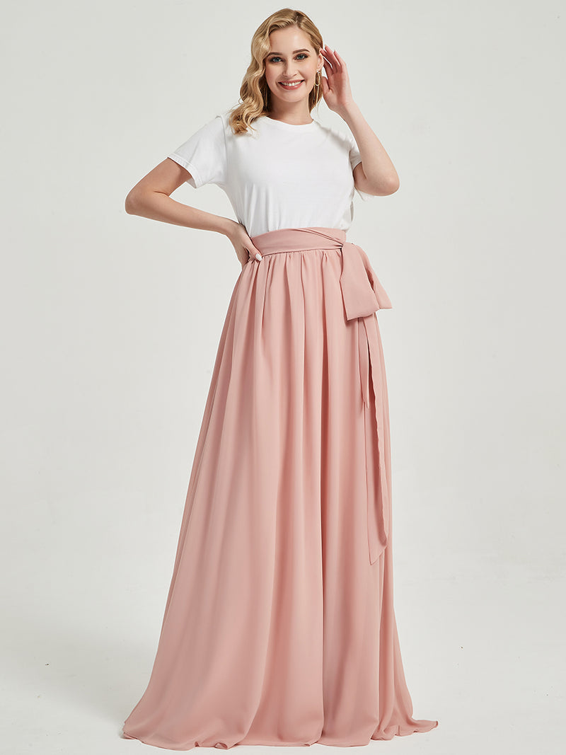 Dusty Pink Chiffon Separate Rustic Floor Length Bridesmaid Dress Skirt