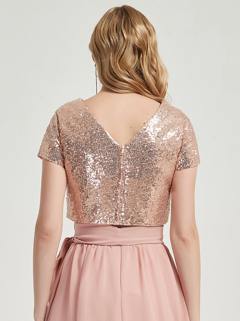 Rose Gold Sequin Bridesmaid Separate Top Blouse for Rustic Wedding Party