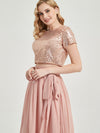 Rose Gold Sequin Top + Dusty Pink Chiffon Separates Rustic Bridesmaid Dress 2 Sets