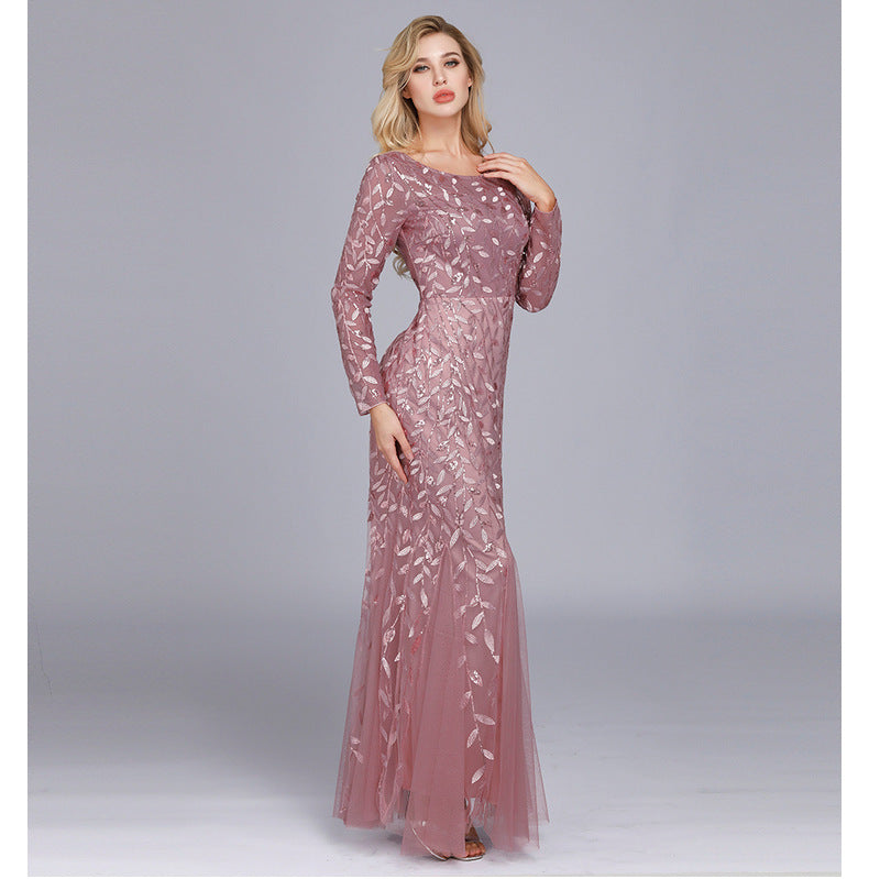 [Final Sale] Size M Dusty Rose Sequin Sleeves Mermaid Evening Dress Ratih