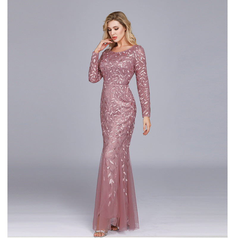 [Final Sale] Size M Dusty Rose Sequin Sleeves Mermaid Evening Dress