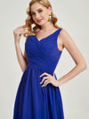 Royal Blue Wide Straps Sleeveless V-Neck Pleated Maxi Bridesmaid Dress