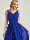 Royal Blue Wide Straps Sleeveless V-Neck Pleated Maxi Bridesmaid Dress
