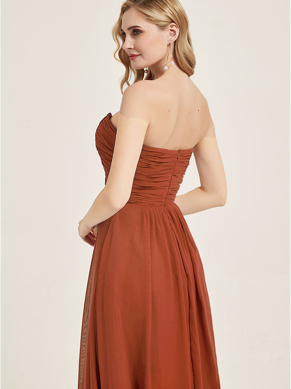 Burnt Orange Sweetheart Strapless Chiffon Maternity Bridesmaid Dress