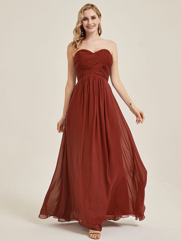Rusty Red Strapless Empire Bridesmaid Dress-Leela