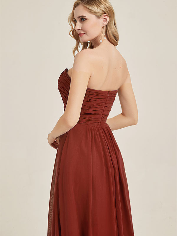 Rusty Red Strapless Empire Bridesmaid Dress-Leela