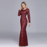 [Final Sale] Size XL Burgundy Sequined Lace Mermaid Evening Dress