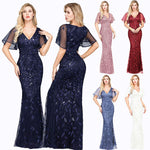 Plus Size  Dusty Rose Sequined Lace Mermaid Evening Dress-Naava