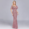 Plus Size  Dusty Rose Sequined Lace Mermaid Evening Dress-Naava