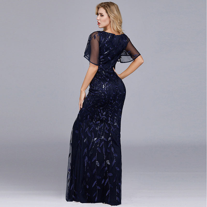Plus Size  Dusty Rose Sequined Lace Mermaid Evening Dress-Naava
