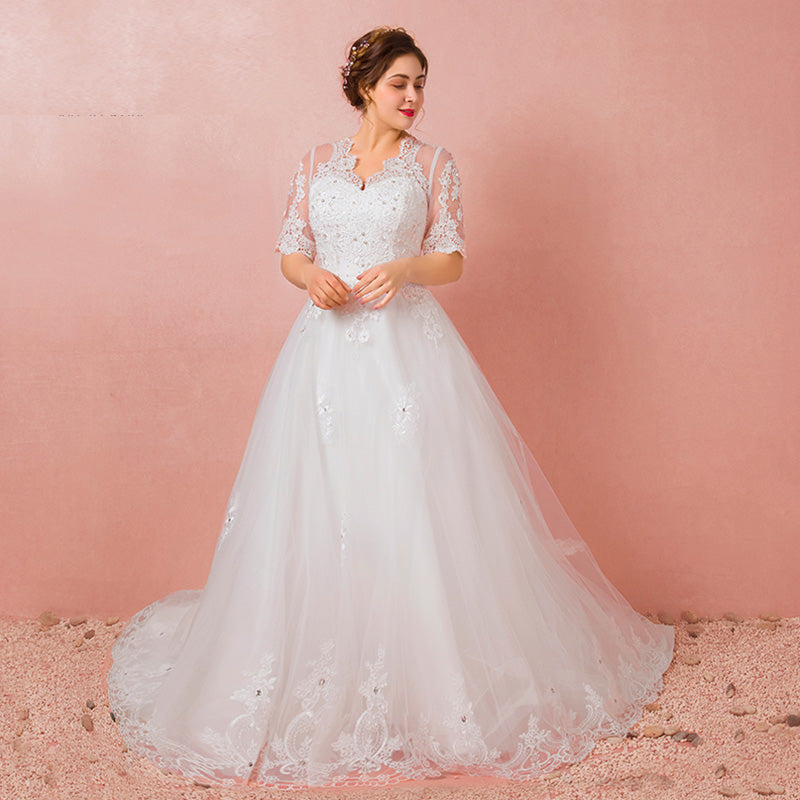 [Plus Size] Illusion Sweetheart Lace Beaded Wedding Gowns