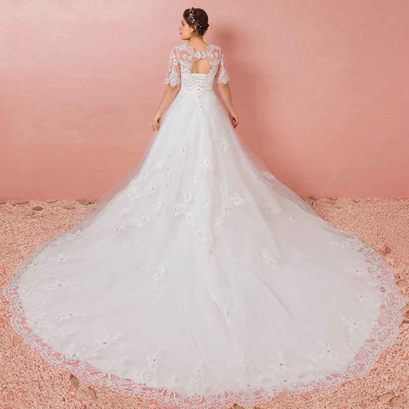 [Plus Size] Illusion Sweetheart Lace Beaded Wedding Gowns