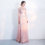 [Final Sale] Fantastic Pink Sequined Floral Wedding Guest Evening Dress