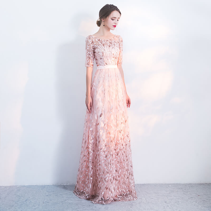 Fantastic Pink Sequined Floral Wedding Guest Evening Dress