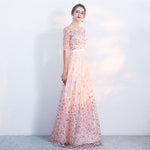 Fantastic Pink Sequined Floral Wedding Guest Evening Dress