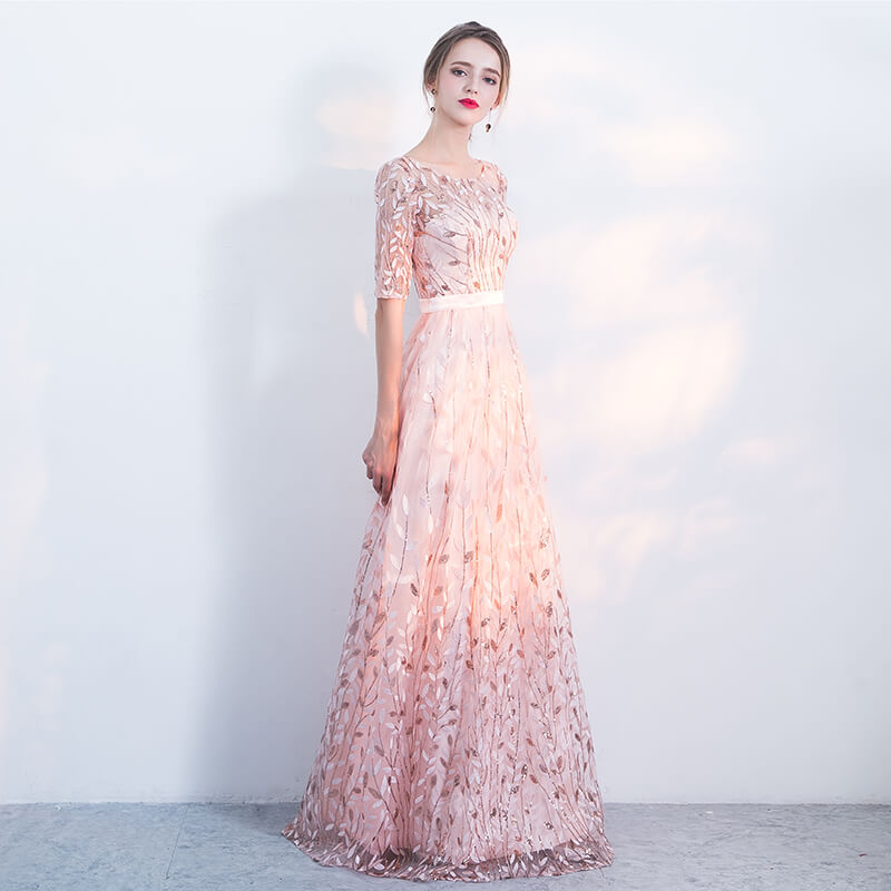 Fantastic Pink Sequined Floral Wedding Guest Evening Dress