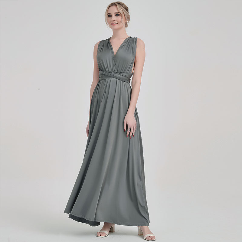 Final Sale Steel Grey Infinity Wrap Maxi Bridesmaid Dress NZ Bridal