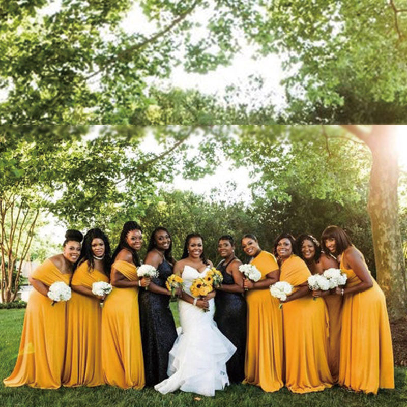 mustard bridesmaid dress Arabic Yellow Mermaid Bridesmaids Dresses Ruching Split MARA Mustard - Mustard Yellow