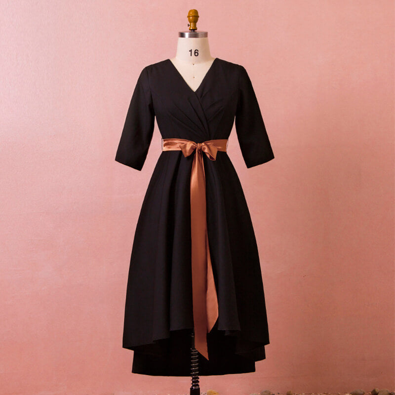 Plus Size MIDI Little Black Wrap Evening Dress NZ Bridal