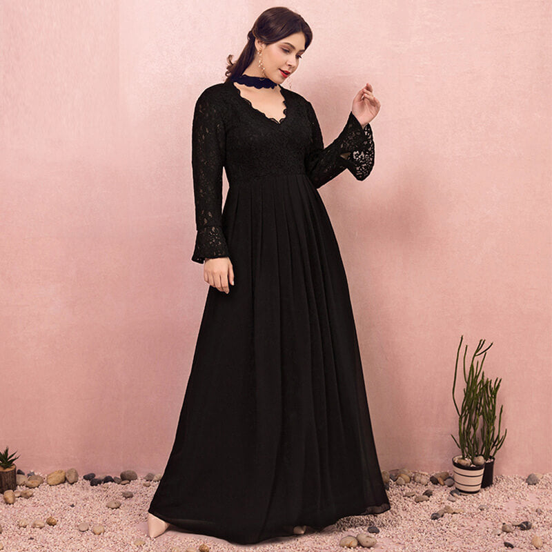 Plus Size Black Lace Evening Dress NZ Bridal