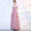 [Final Sale] Grey Off the Shoulder Diamond Chain Tulle Long Bridesmaid Dresses