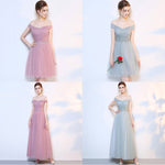 [Final Sale] Grey Off the Shoulder Diamond Chain Tulle Long Bridesmaid Dresses