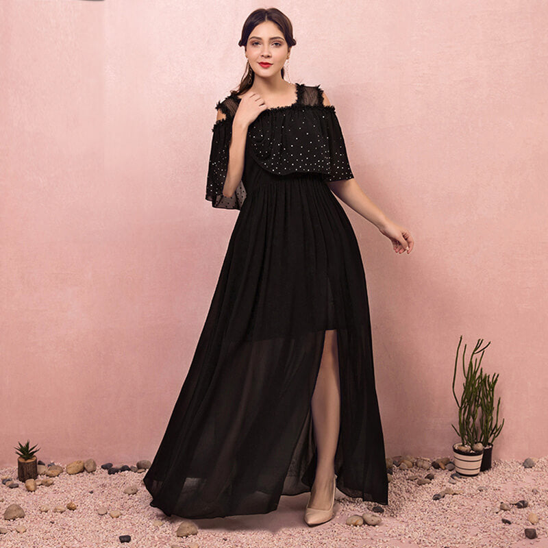 Plus Size Two Pieces Black Maxi Evening Dress NZ Bridal