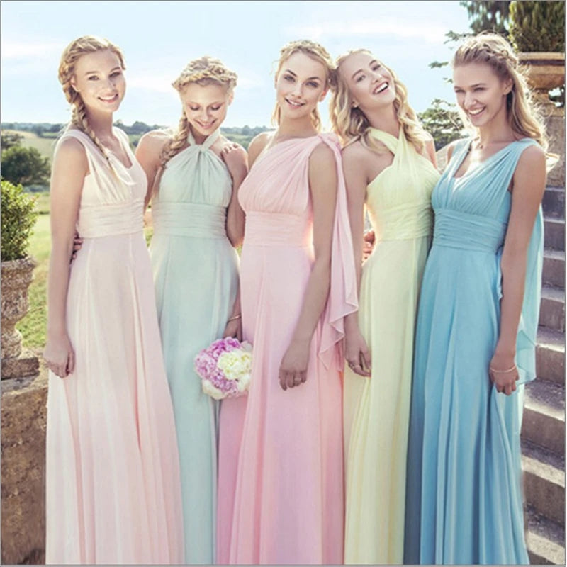 Yellow Multi Ways Wrap Convertible Bridesmaid Dress Strapless Chiffon A-line Gown For Bridesmaid Party-CHRIS