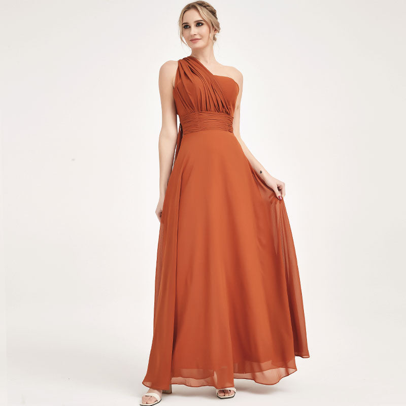 Burnt Orange Multi Ways Wrap Convertible Bridesmaid Dress Strapless Chiffon A-line Gown For Bridesmaid Party-CHRIS