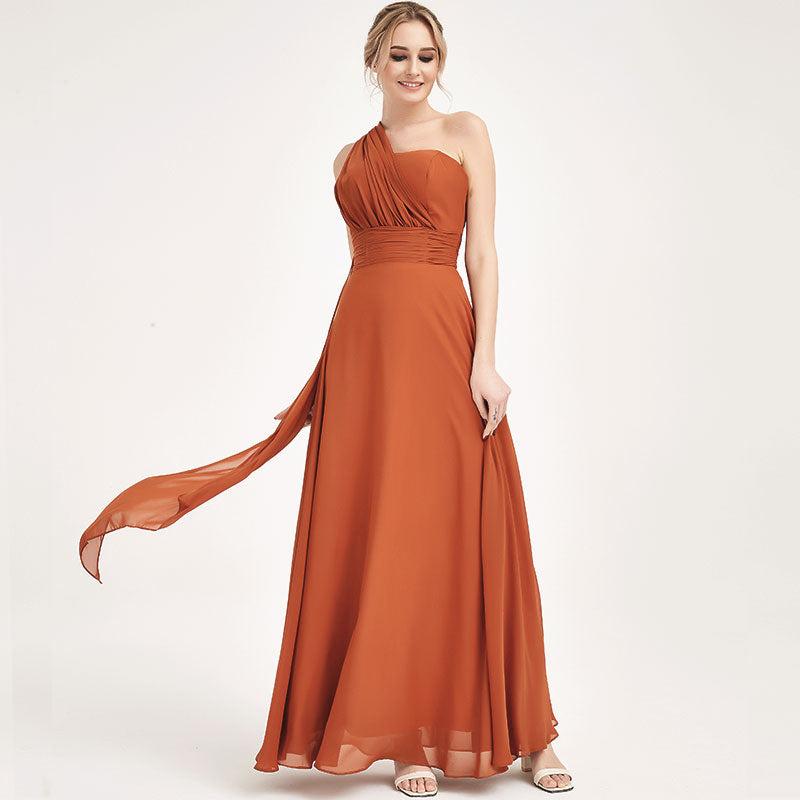 Burnt Orange Multi Ways Wrap Convertible Bridesmaid Dress Strapless Chiffon A-line Gown For Bridesmaid Party-CHRIS