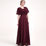 Burgundy Multi Ways Wrap Convertible Bridesmaid Dress Strapless Chiffon A-line Gown For Bridesmaid Party-CHRIS