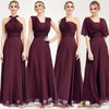 Burgundy Multi Ways Wrap Convertible Bridesmaid Dress Strapless Chiffon A-line Gown For Bridesmaid Party-CHRIS