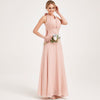 Dusty Pink Multi Ways Wrap Convertible Bridesmaid Dress Strapless Chiffon A-line Gown For Bridesmaid Party-CHRIS