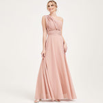 Dusty Pink Multi Ways Wrap Convertible Bridesmaid Dress Strapless Chiffon A-line Gown For Bridesmaid Party-CHRIS