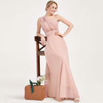 Dusty Pink Multi Ways Wrap Convertible Bridesmaid Dress Strapless Chiffon A-line Gown For Bridesmaid Party-CHRIS