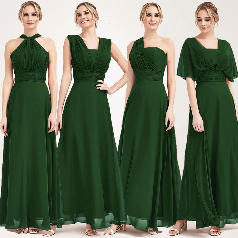 Dark Green Convertible Chiffon Bridesmaid Dress Wrap Floor Length Gown Change Color From Swatches / M / N8-10 Dark Green Convertible Chiffon Bridesmaid Dress Wrap Floor Length Gown Change Color From Swatches / M / N8-10