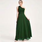 Dark Green Convertible Chiffon Bridesmaid Dress Wrap Floor Length Gown