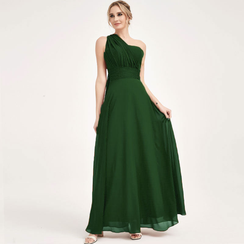 Dark Green Convertible Chiffon Bridesmaid Dress Wrap Floor Length Gown