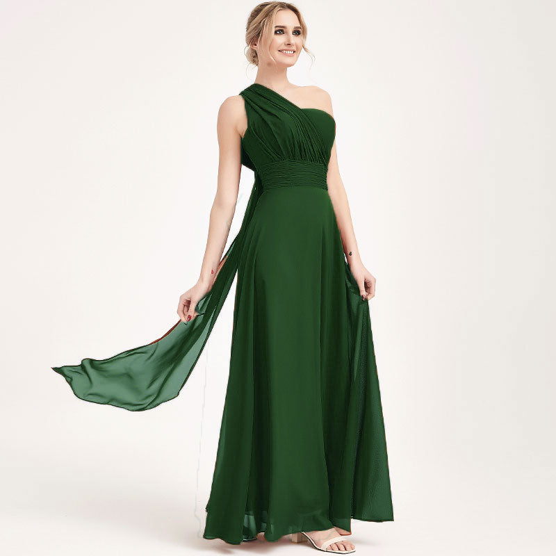Dark Green Convertible Chiffon Bridesmaid Dress Wrap Floor Length Gown