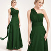 Dark Green Convertible Chiffon Bridesmaid Dress Wrap Floor Length Gown