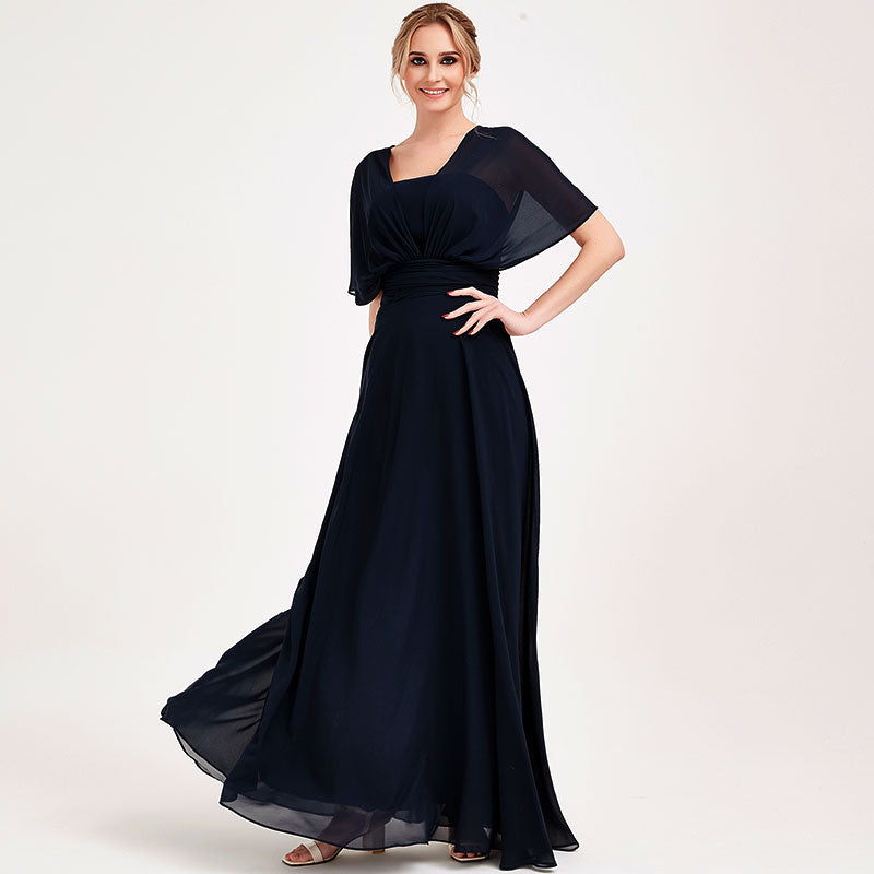 Dark Navy Convertible Chiffon Bridesmaid Dress Wrap Floor Length Gown Dark Navy / L / N12 Dark Navy Convertible Chiffon Bridesmaid Dress Wrap Floor Length Gown Dark Navy / L / N12